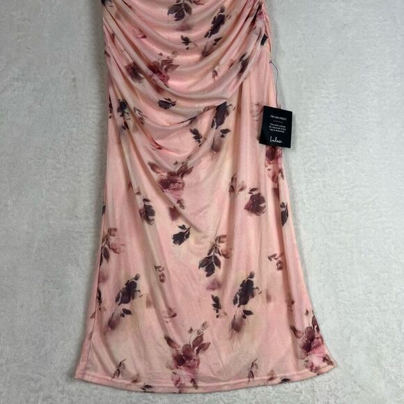 Lulus Jayleen Light Pink Floral Mesh One-Shoulder Midi Dress Size M NWT - Picture 8 of 13